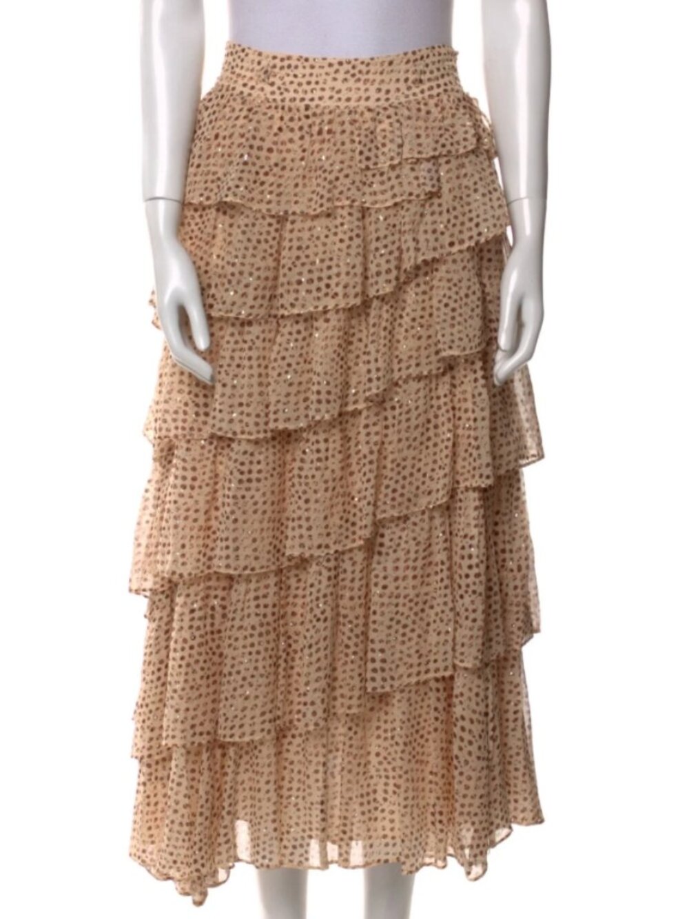 NWOT ULLA JOHNSON Malia Silk Midi Skirt in Leopard Ikat Dot XS $695 - Picture 6 of 7